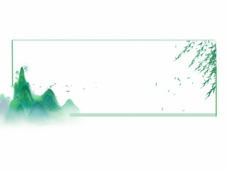 绿色中国风小清新柳树l山水边框GIF动态图